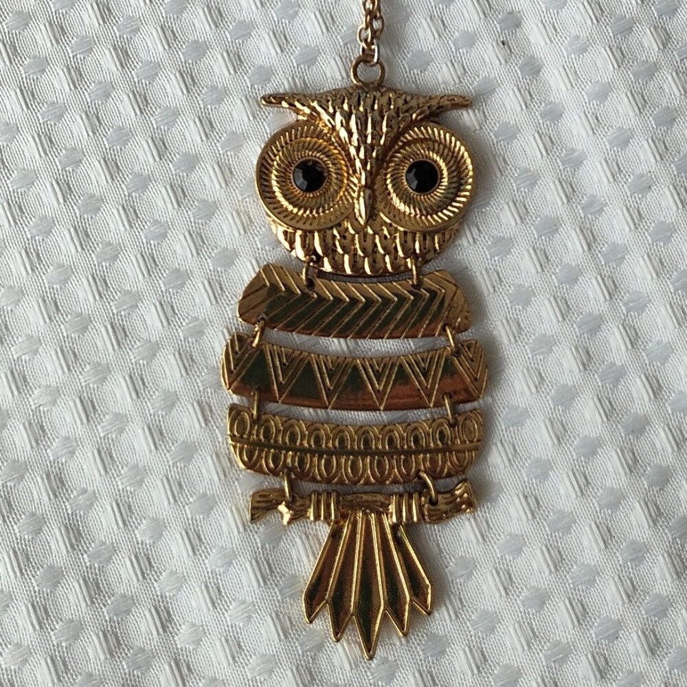 Owl Pendant, Costume Fashion Jewelry, Bird, Animal, Gold Plated, Necklace Chain
